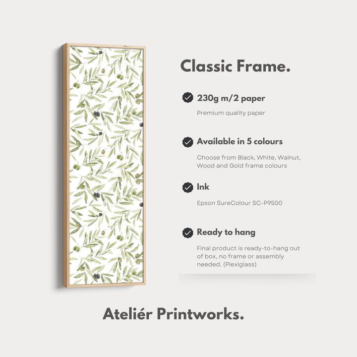 Minimalist Olive Leaves Long Vertical Framed Wall Decor - V0265