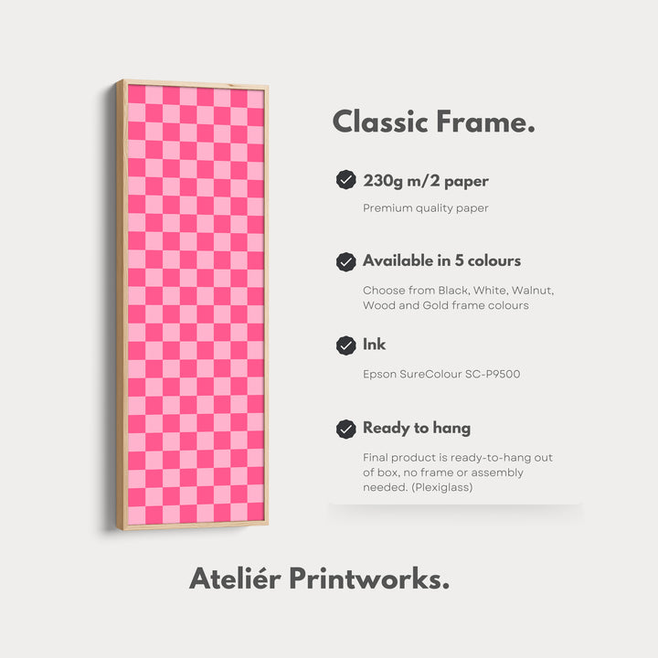 Pink Checkered Gingham Vertical Slim Wall Art - V0310