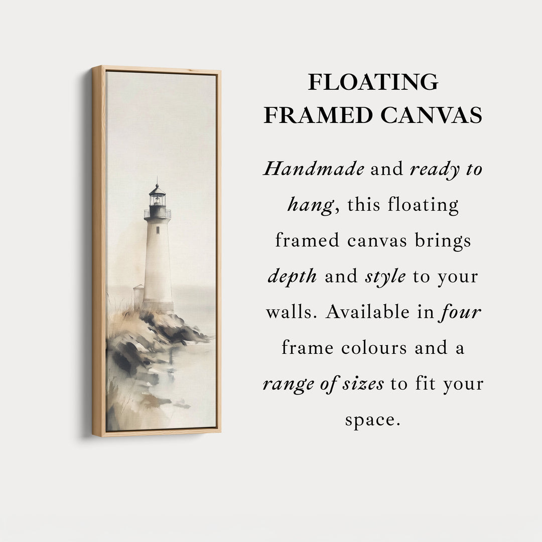 Grand tableau sur toile représentant un phare côtier, décor mural vertical, encadré.