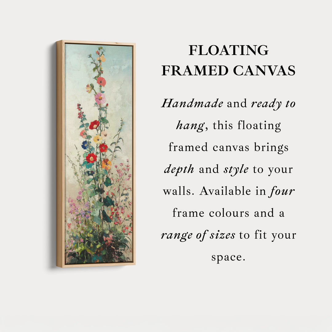 Floral Long Vertical Skinny Large Framed Canvas Decor