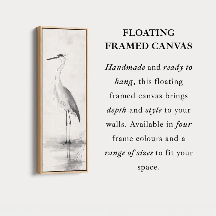 Neutral Heron Narrow Tall Wall Art Large Framed Picture