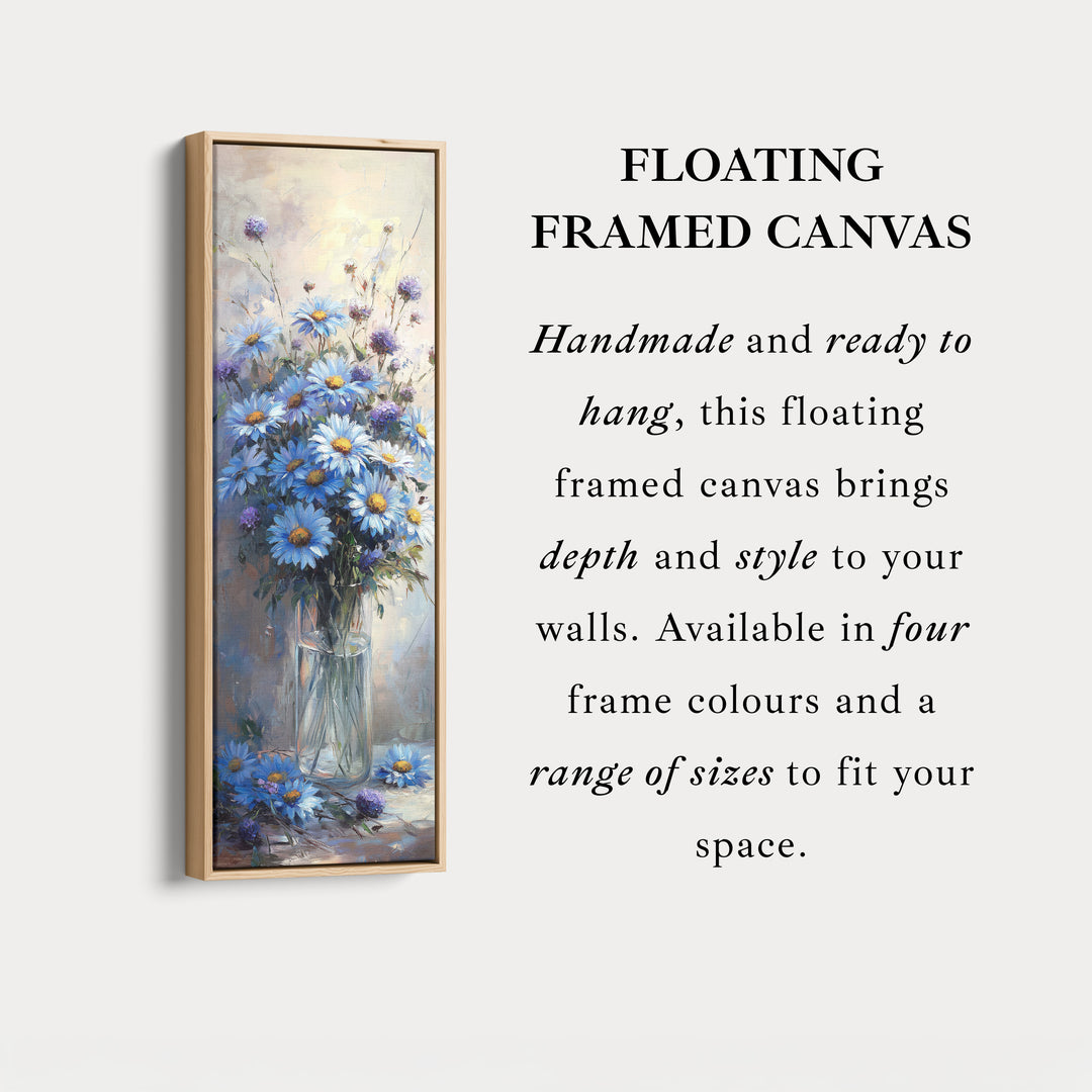 Blue Daisies Vertical Tall Wall Art Large Framed Canvas