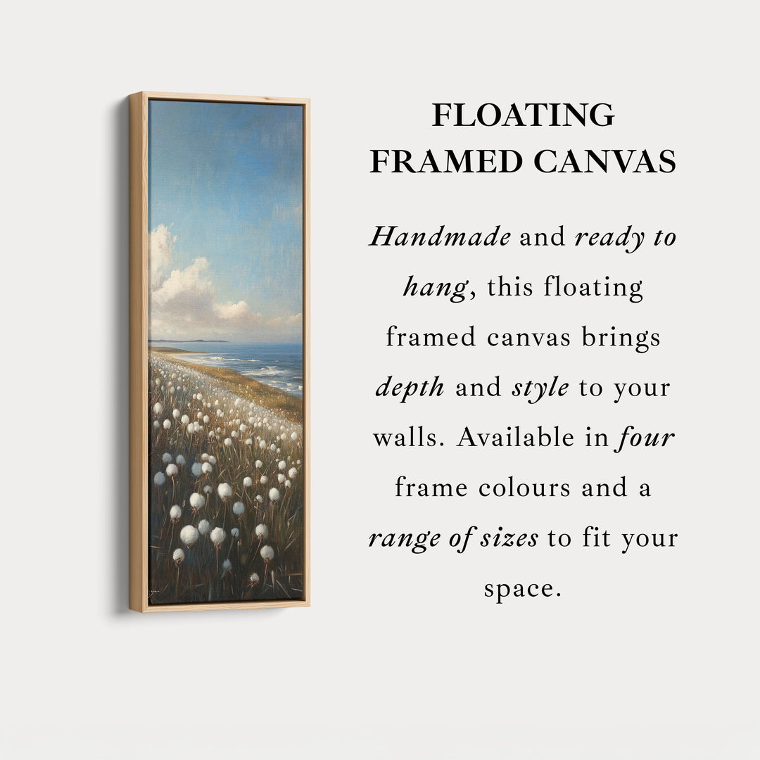 White Cotton Wild Flower Vertical Tall Wall Art Large Framed Canvas