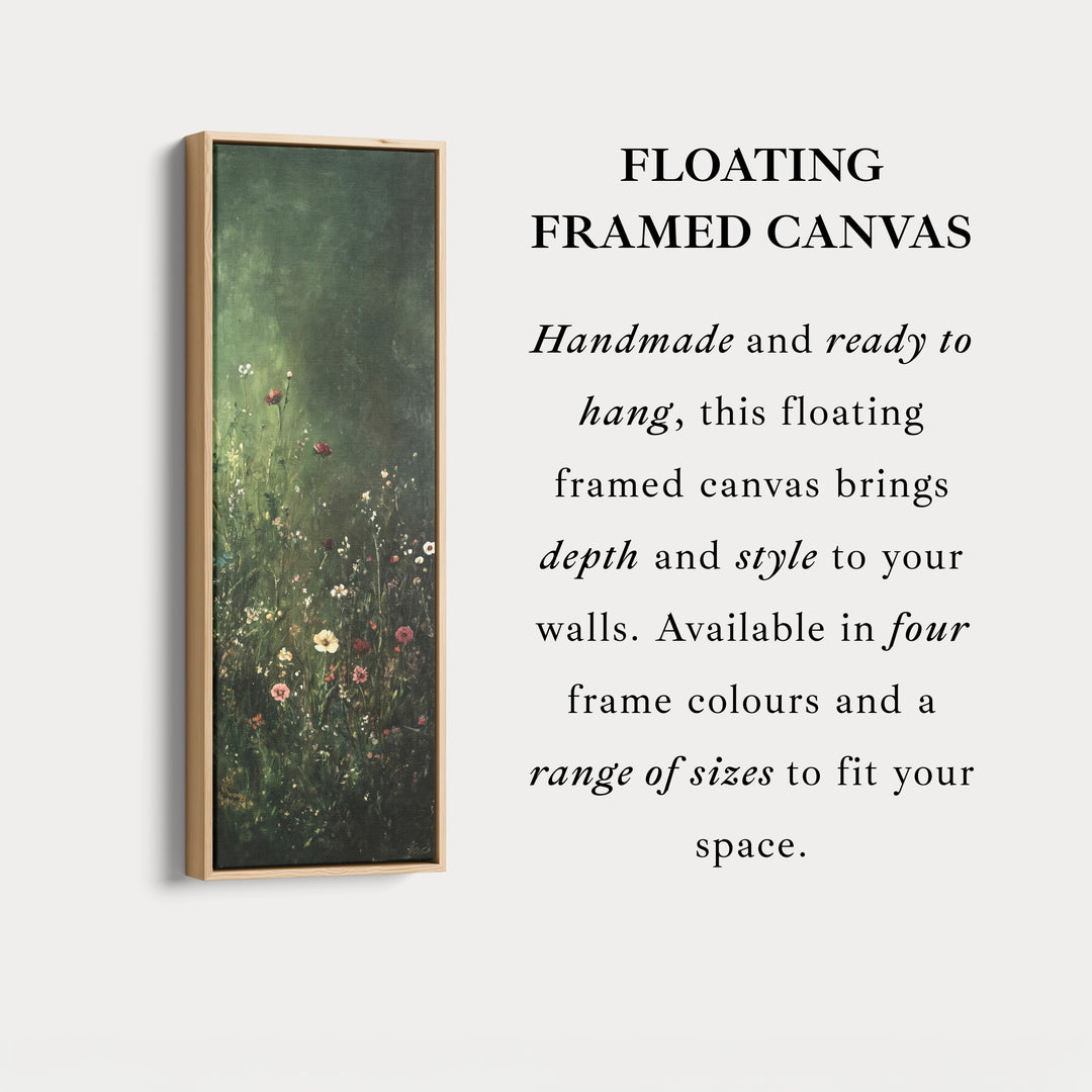 Vintage Wild Flowers Dark Green Vertical Wall Art - Tall Long Narrow Vertical Wall Decor