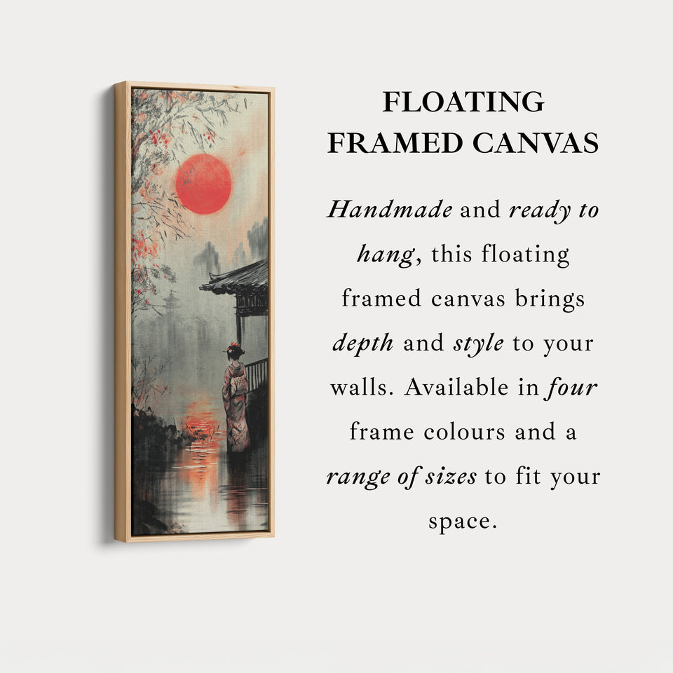 Japanse Geisha Lang Smal Ingelijst Canvas Muurkunst Voor Woonkamer