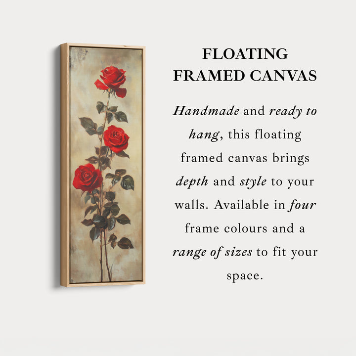 Roses rouges longues toile encadrée étroite pour salon