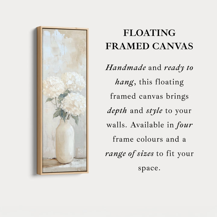 Tall Vertical Framed Canvas Beige Hydrangeas