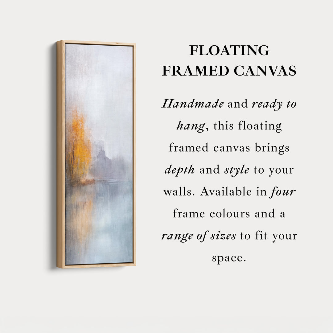 Décoration murale sur toile verticale abstraite grise et orange encadrée.