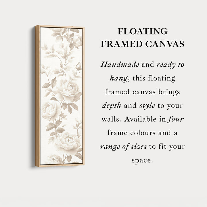 Décoration murale longue toile encadrée avec pivoines beiges verticales florales