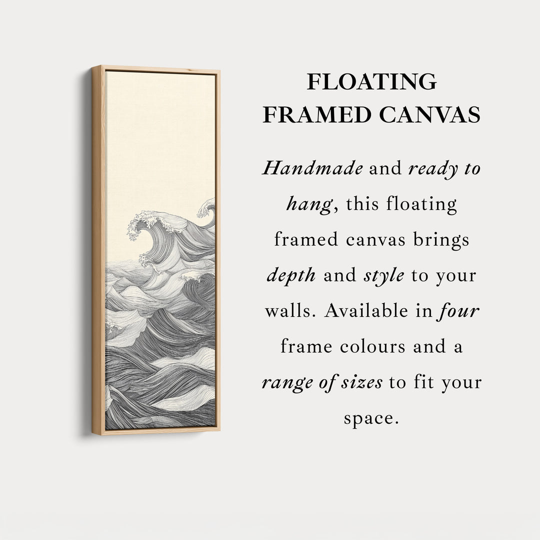 Décoration murale verticale abstraite vague océan longue encadrée sur toile