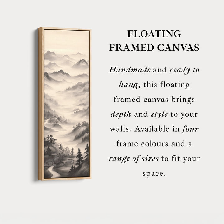 Vertical Chinese Landscape Painting Long Framed Canvas Decor