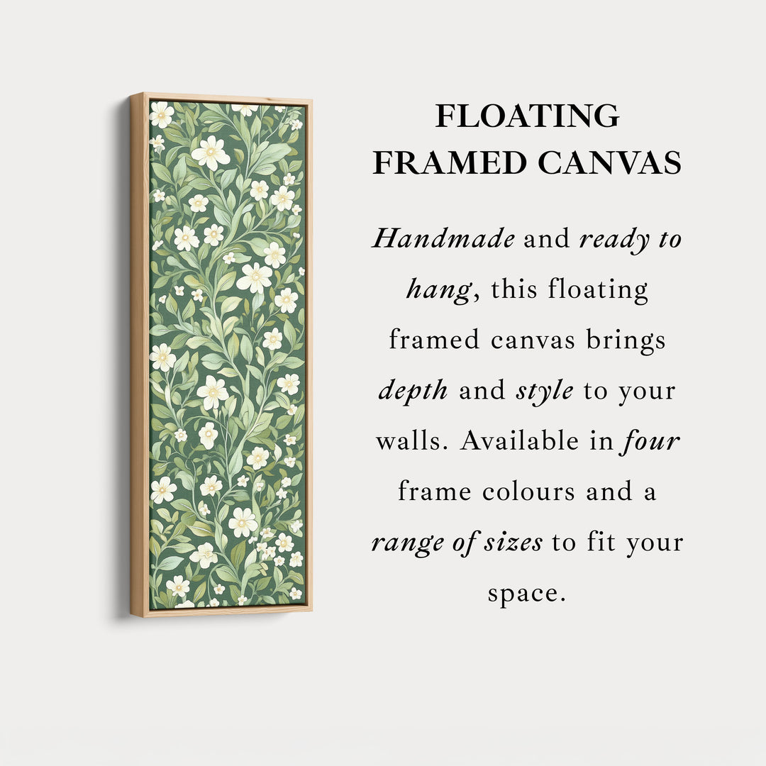 Toile encadrée verticale étroite à motifs floraux blancs et verts