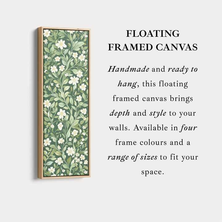 Toile encadrée verticale étroite à motifs floraux blancs et verts