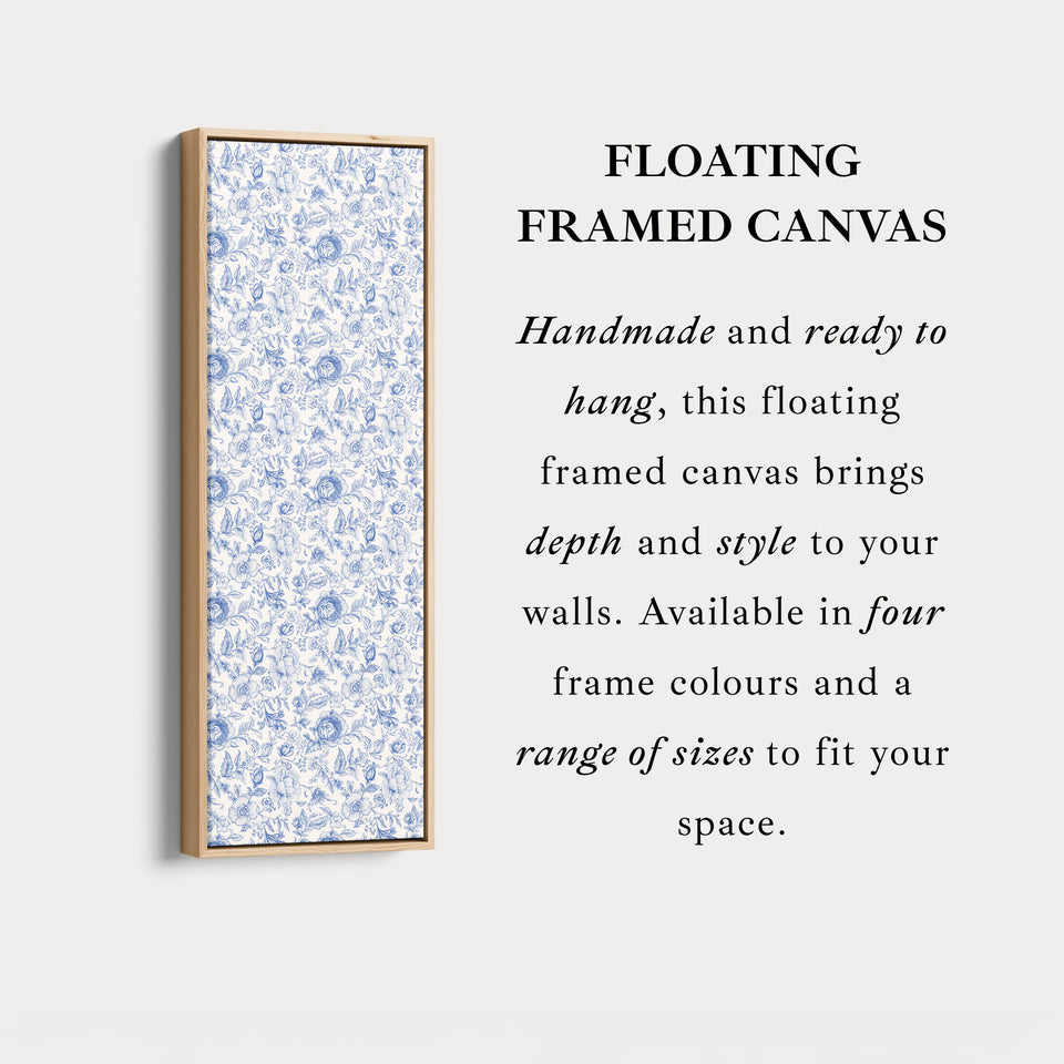 Vertical Floral Long Wall Art Blue & White Peonies