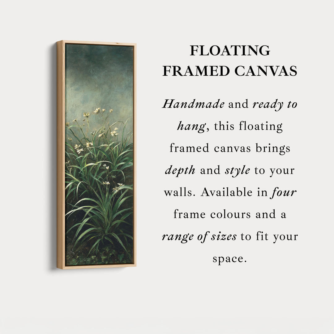 Flowers in Green Vertical Framed Canvas Art for Narrow Spaces