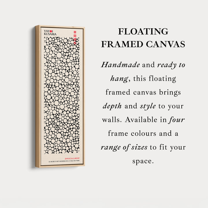 Yayoi Kusama Style Long Framed Canvas – Large Vertical Japanese Abstract Wall Art, Japandi Style, Japanese Poster Print