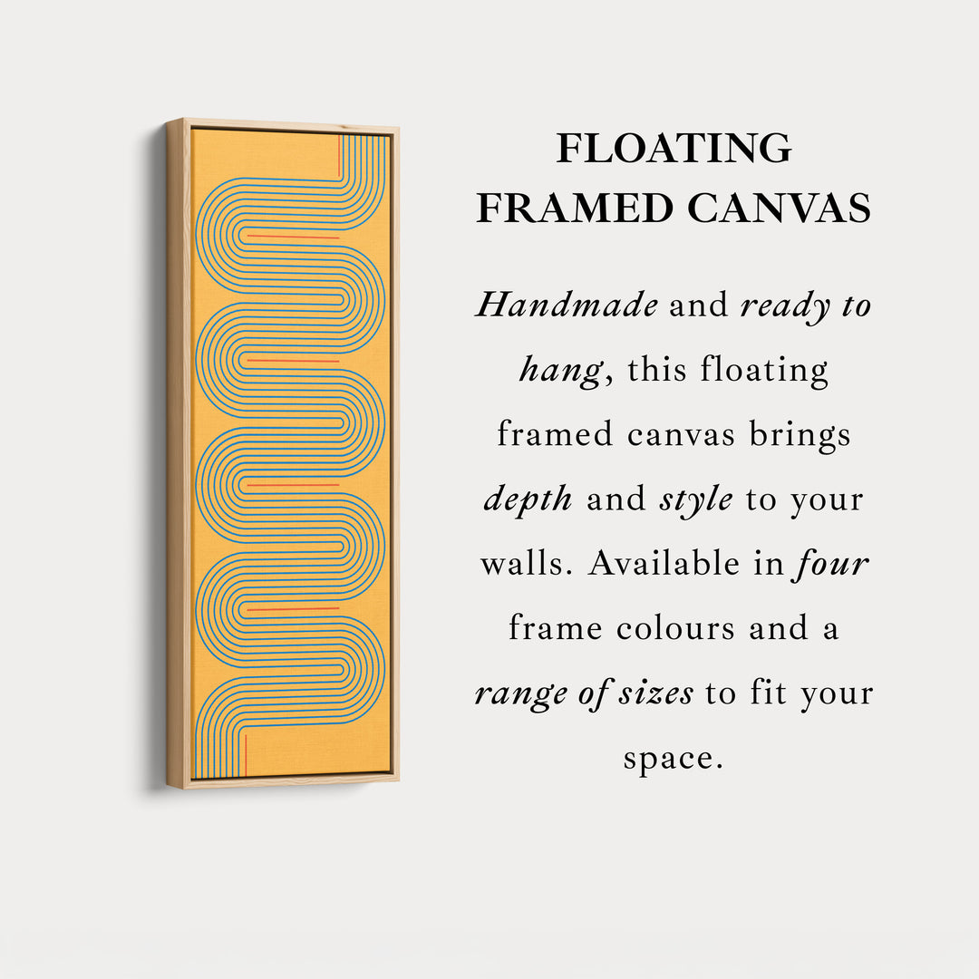 Playful Retro Curves Mustard Vertical Framed Canvas for Bedroom or Creative Workspace