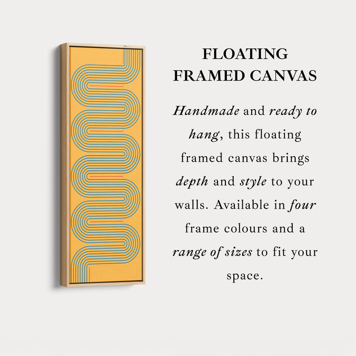 Playful Retro Curves Mustard Vertical Framed Canvas for Bedroom or Creative Workspace