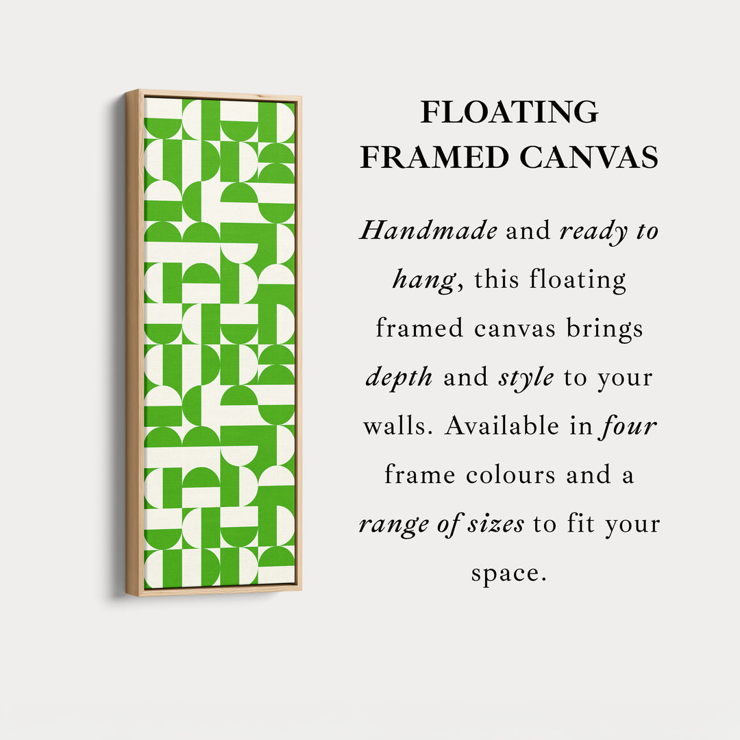 Art mural sur toile encadrée verticale avec cercles verts géométriques pour couloir ou bureau