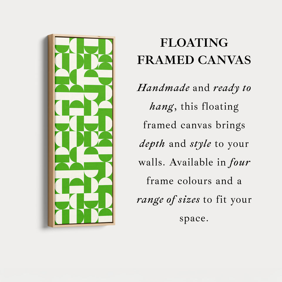 Geometric Green Circles Vertical Framed Canvas Wall Art for Hallway or Office