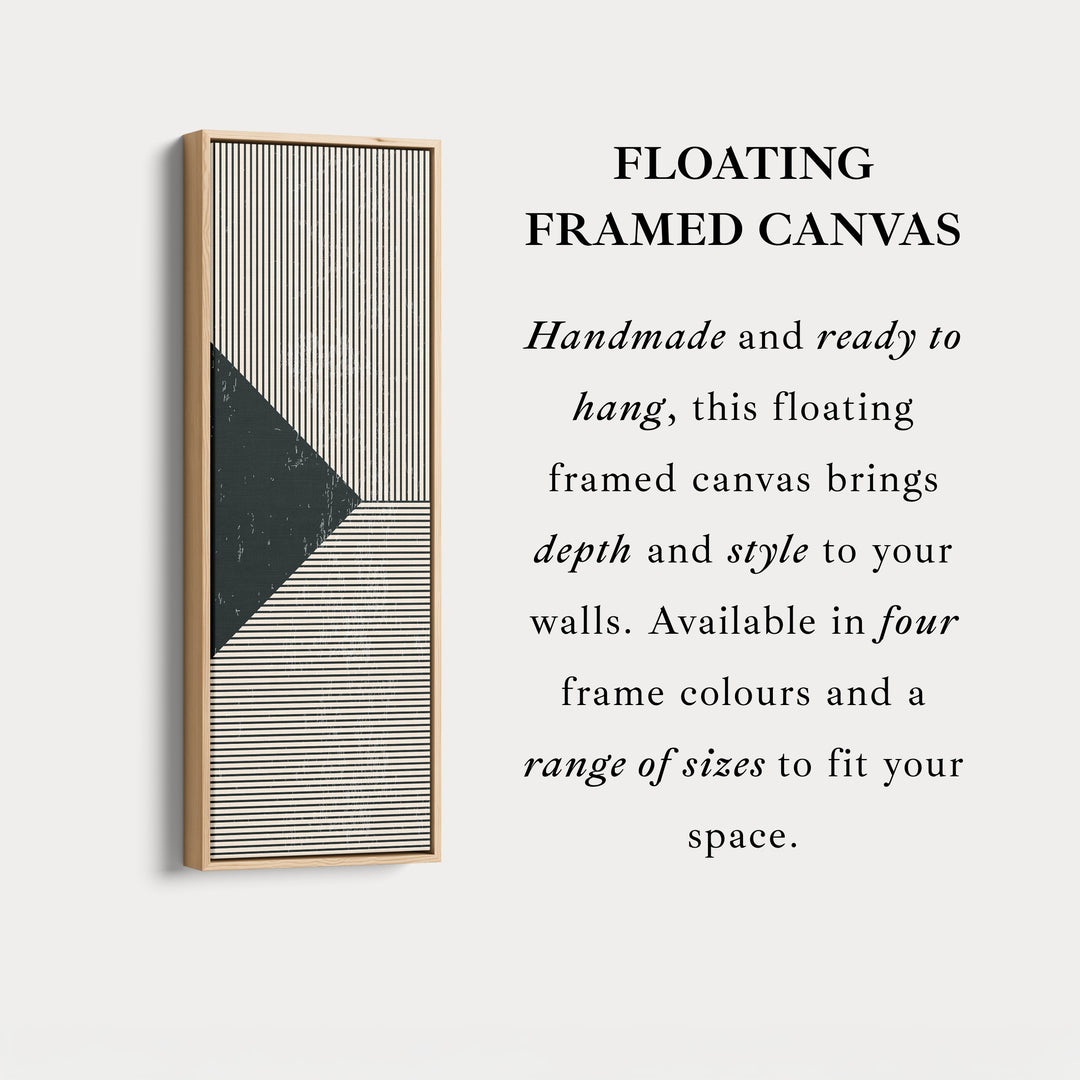 Minimalist Black and Beige Stripes Vertical Framed Canvas Wall Art for Hallway or Office