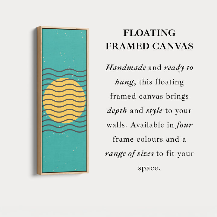 Teal and Yellow Minimalist Sun Vertical Framed Canvas Wall Art for Hallway or Bedroom