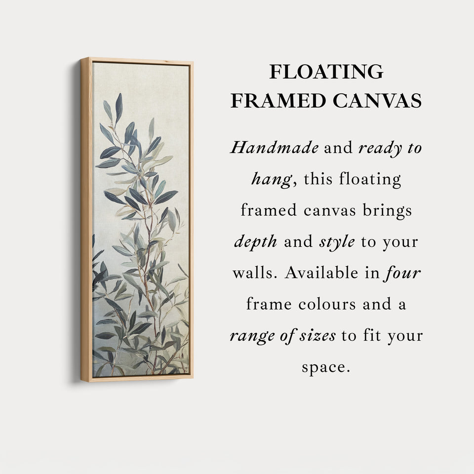 Skinny Wall Art Botanical Olive Branch Vertical Framed Canvas For Kitchen