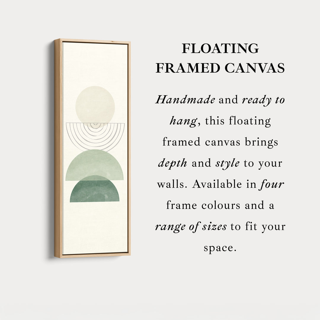 Vertical Framed Canvas Abstract Stacked Shapes In Green And Beige