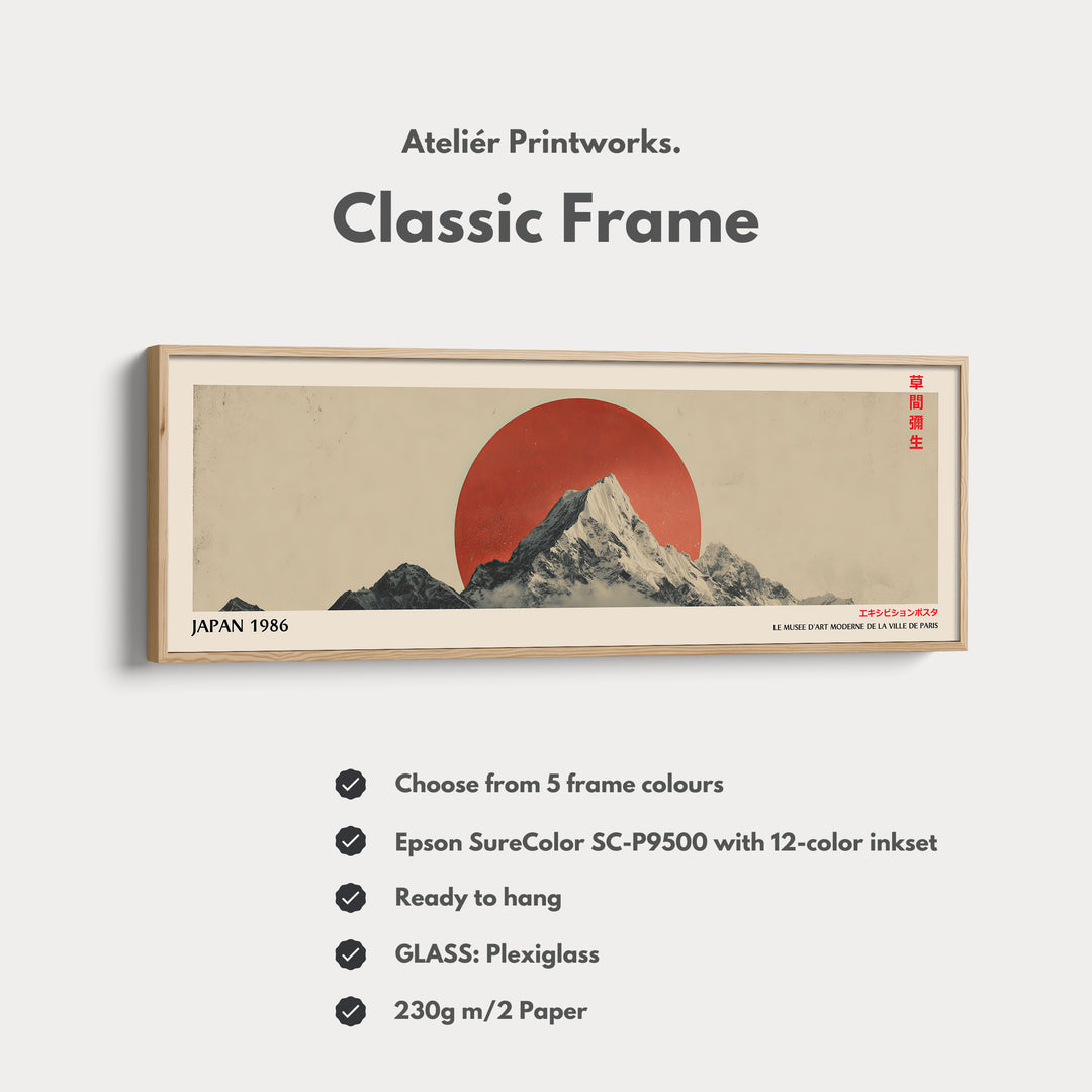 Retro Japan Mountain – Long Narrow Canvas Wall Art - Japandi Mountain Sunset Print