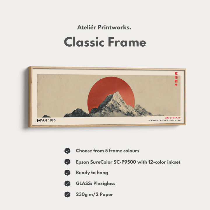 Retro Japan Mountain – Long Narrow Canvas Wall Art - Japandi Mountain Sunset Print