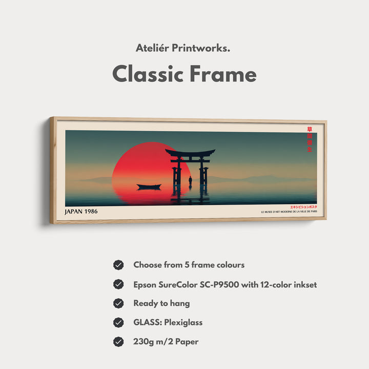 Torii Gate at Sunset – Long Narrow Japanese Wall Art - Tranquil Red Sun Canvas Print