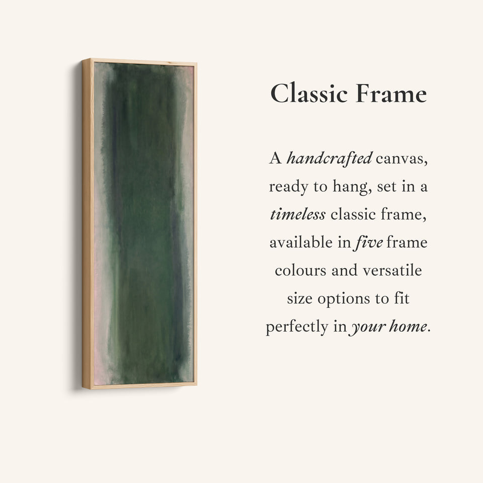 Corner detail of the Vertical Wall Art Deep Green Colour Field Abstract for Office canvas in a classic frame