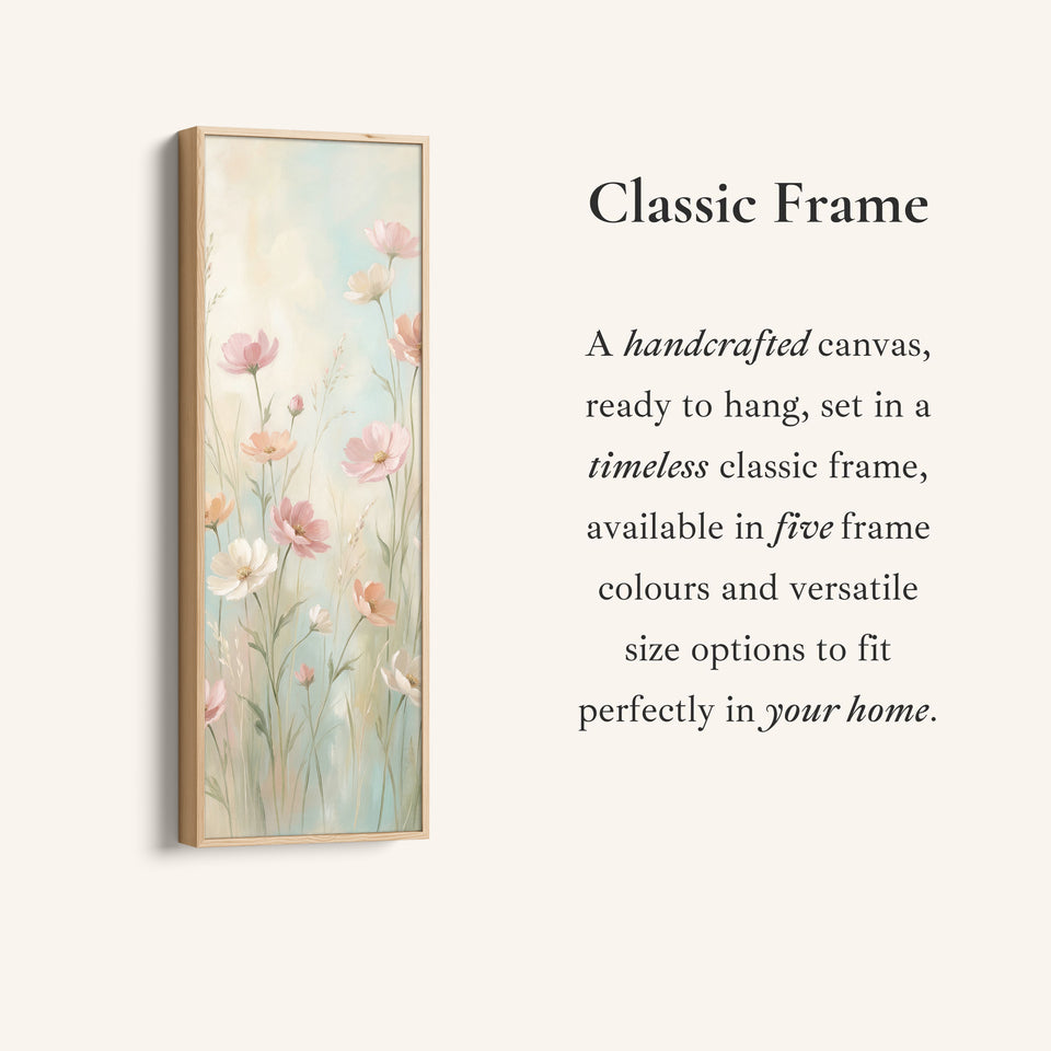 Long Wall Art Soft Pink Wildflowers Statement Wall Decor For Bedroom