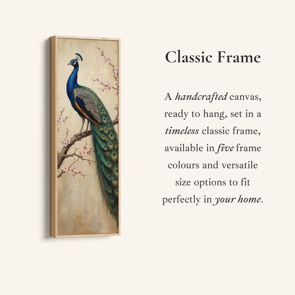 Peacock On Branch Large Wall Art Framed Canvas Print Office