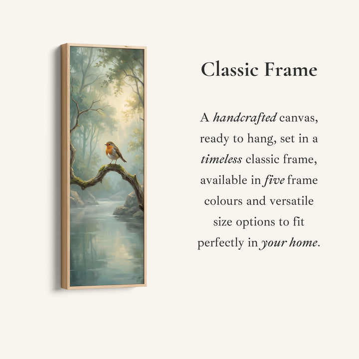 Robin On Branch Long Wall Art Vertical Canvas Print Hallway