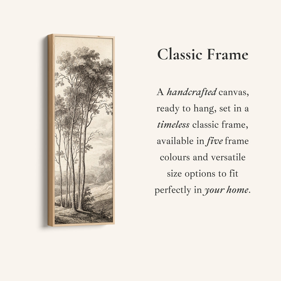 Vintage Tree Engraving Long Wall Art Vertical Canvas Print Living Room