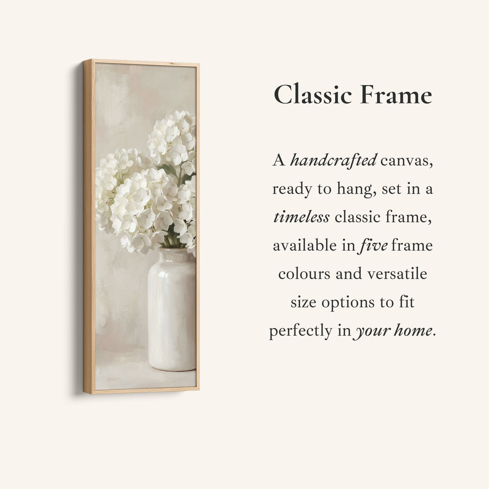 White Hydrangea Tall Wall Art Neutral Canvas Bedroom