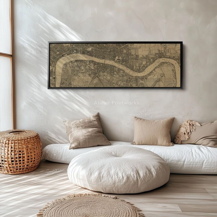 Horizontal Wall Art Vintage London Map Long Framed Canvas For Living Room