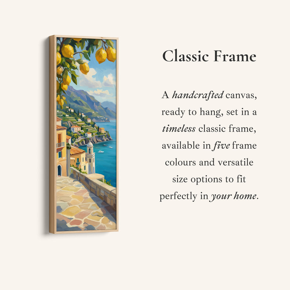 Tall Narrow Canvas Coastal Village With Lemons For Kitchen