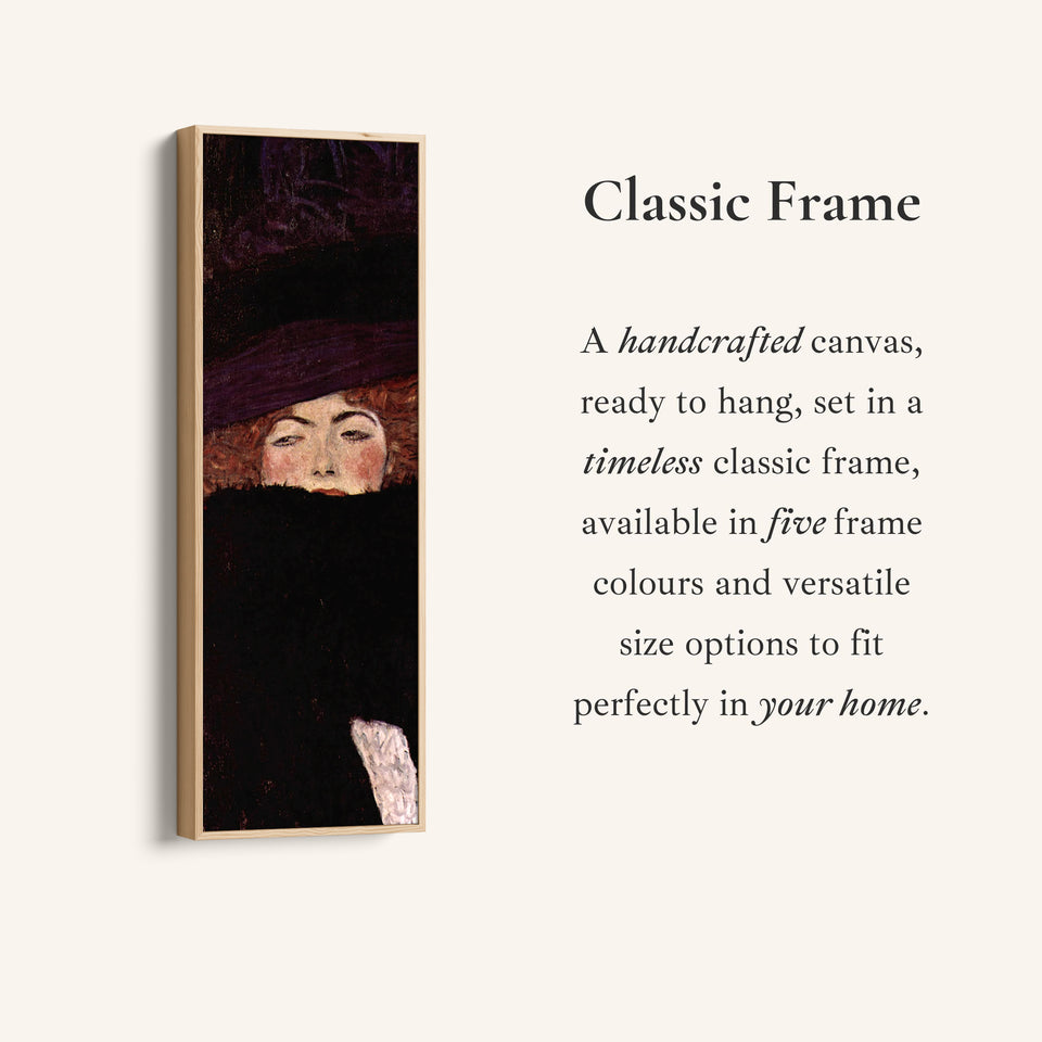 Gustav Klimt Vertical Wall Art Lady With Hat Portrait For Bedroom