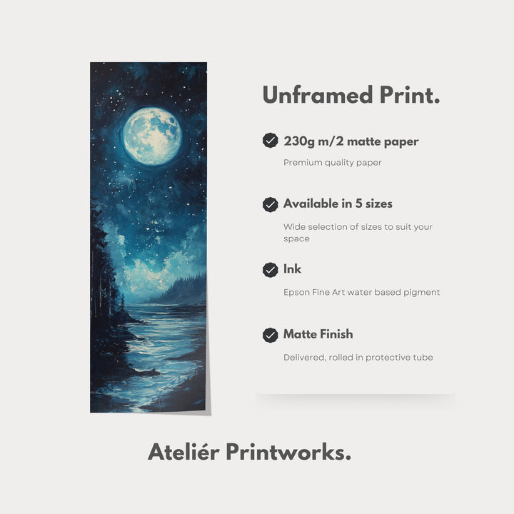 Moonlit Forest Night Vertical Narrow Long Wall Art Canvas - V0070