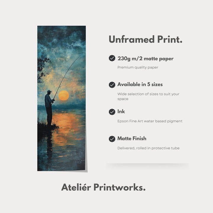 Long Narrow Vertical Large Canvas Wall Decor Sunset Fishing - V0110