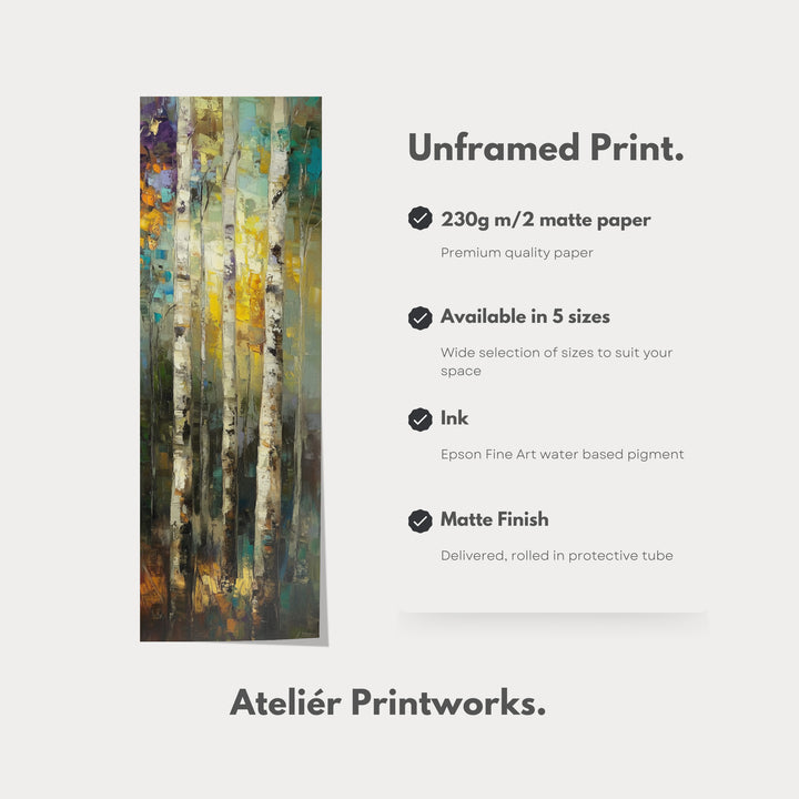 Birch Tree Long Narrow Vertical Wall Art Large Canvas Wall Decor - V0138