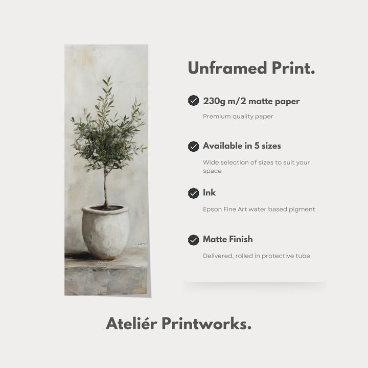 Rustic Olive Tree Long Narrow Vertical Wall Art Canvas - V0153