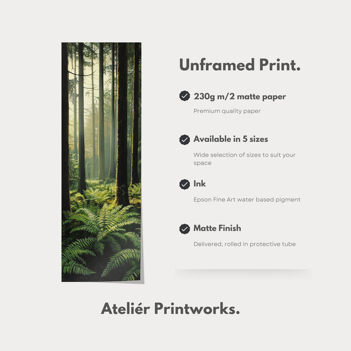Fern Forest Long Narrow Framed Canvas Wall Art For Living Room - V0169
