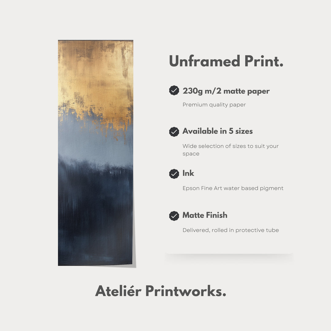 Abstract Gold & Blue Long Vertical Wall Decor - V0171