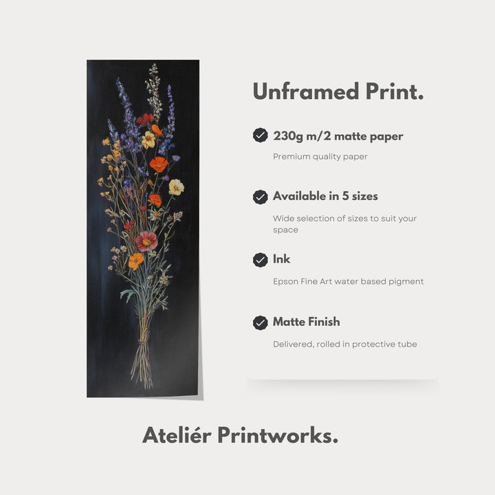 Wild Flower Kitchen Wall Art Long Vertical Framed Canvas Decor - V0189