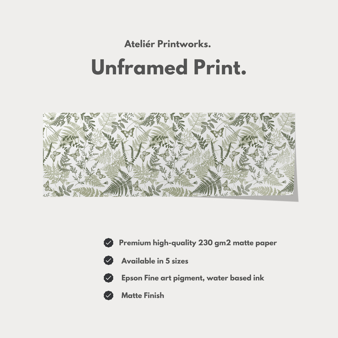 Cottagecore Sage Green Botanical Long Horizontal Wall Art - H0291