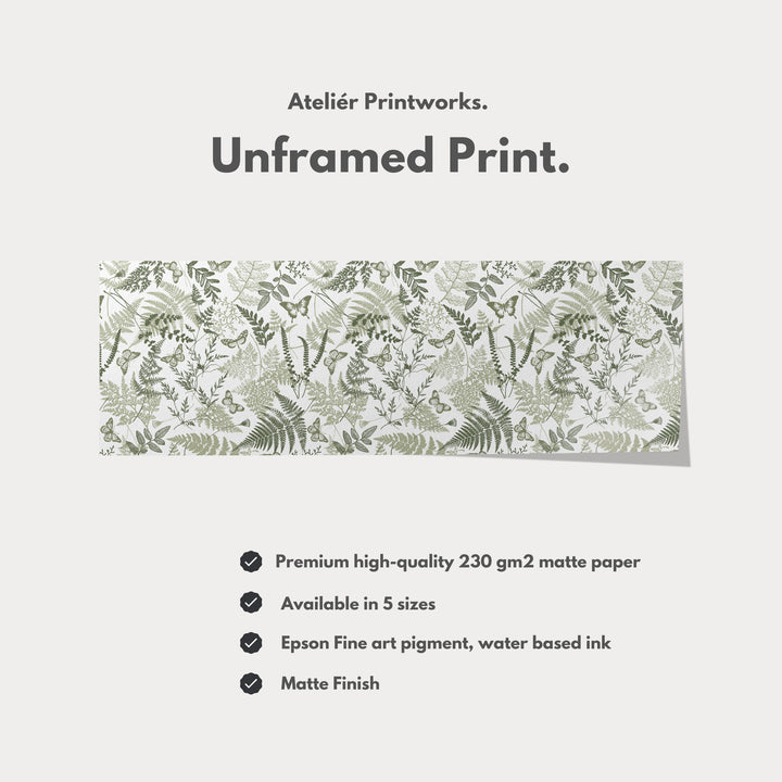 Cottagecore Sage Green Botanical Long Horizontal Wall Art - H0291