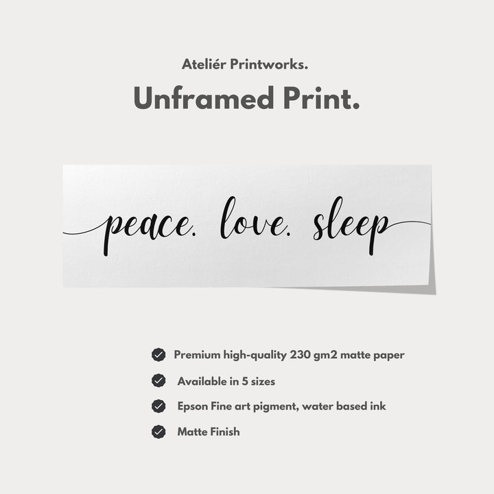 Guest Room Bedroom Large Above Bed Wall Art 'Peace Love Sleep' - H0316